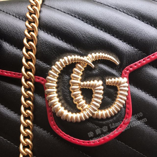 Gucci包 古馳女包 573807黑拼全皮 Marmont迷你鏈條包 Gucci新款全皮單肩斜挎包  gudj1190
